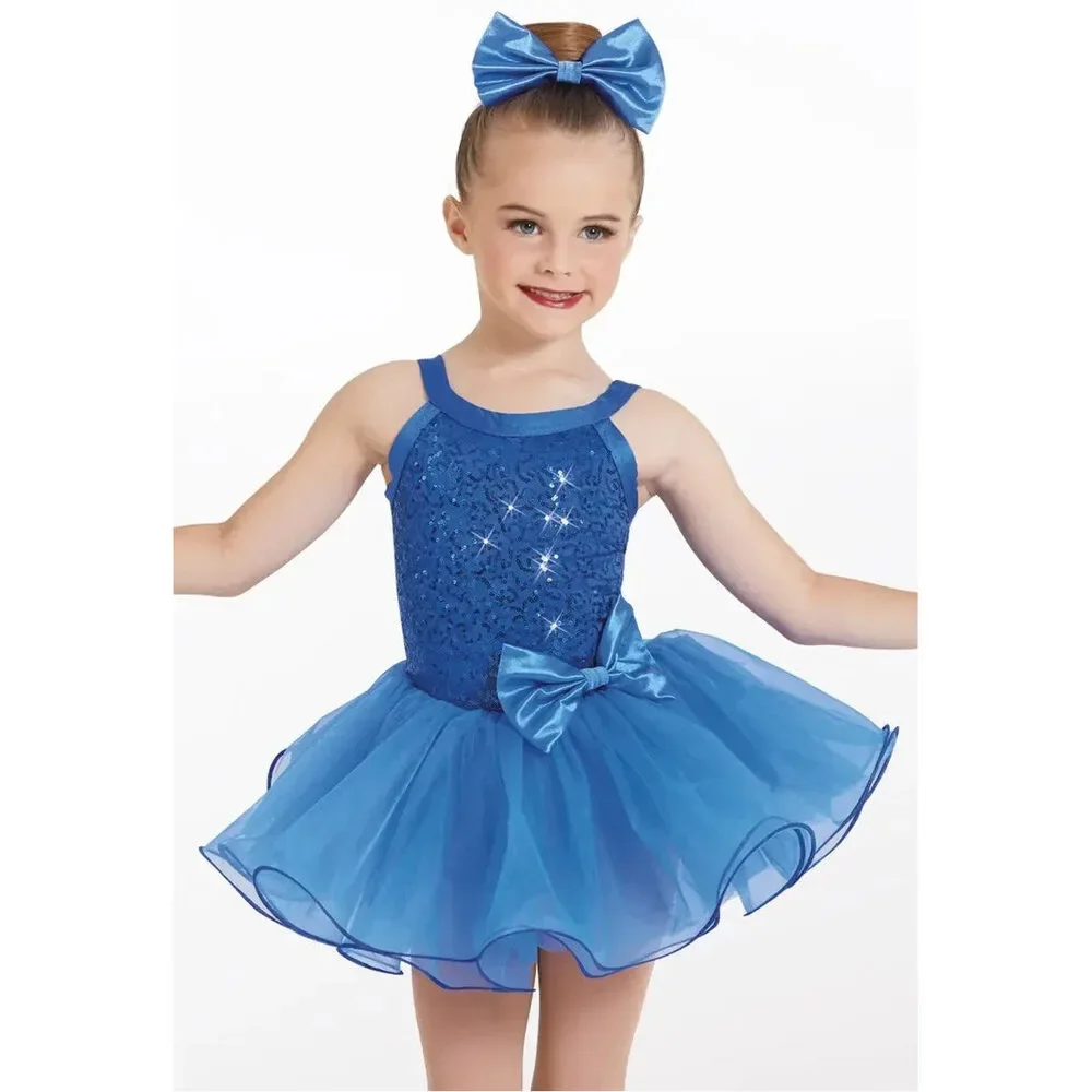 Pre-Owned Dance Costume Weissman 12410 Medium Child Blue Tutu Jazz Sequin
